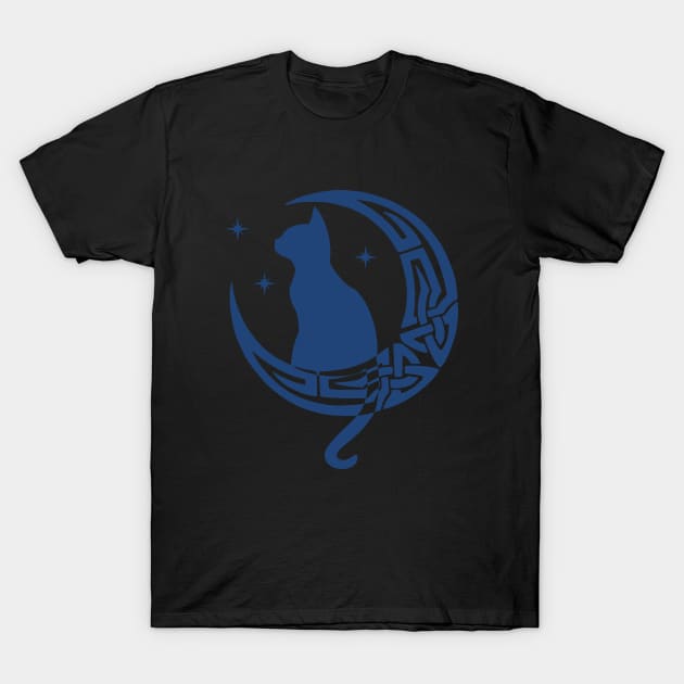 Blue Pagan Celtic Moon Cat T-Shirt by DepicSpirit